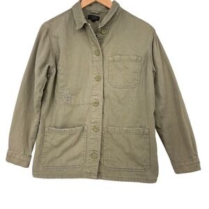 TOPSHOP Khaki Green Utility Jacket Distressed Pockets‎ Button Up Womens US 8